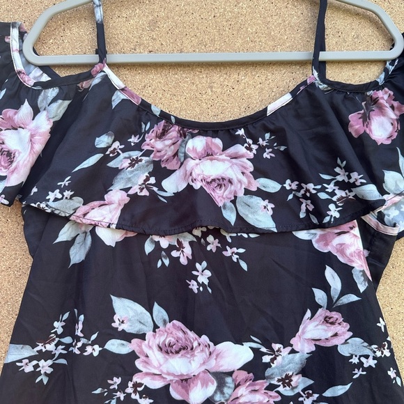 Pink and Blue Ruffled Tiered Cold Shoulder Midi Dress Size XL - Picture 2 of 7